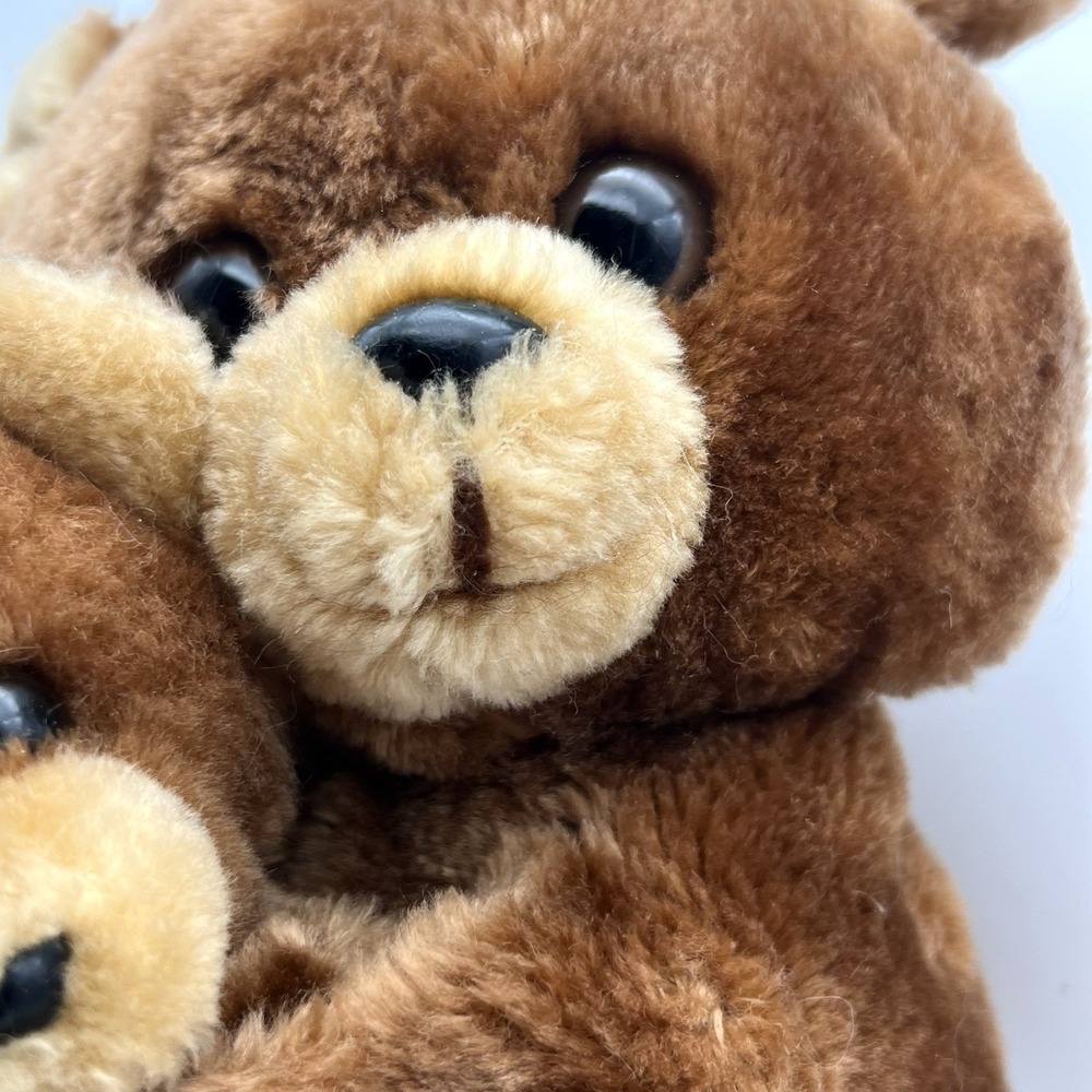 Vintage Plush Bear Hugging Mamma & Baby Teddy Approx 9" Stuffed Animal Brown - Picture 4 of 16